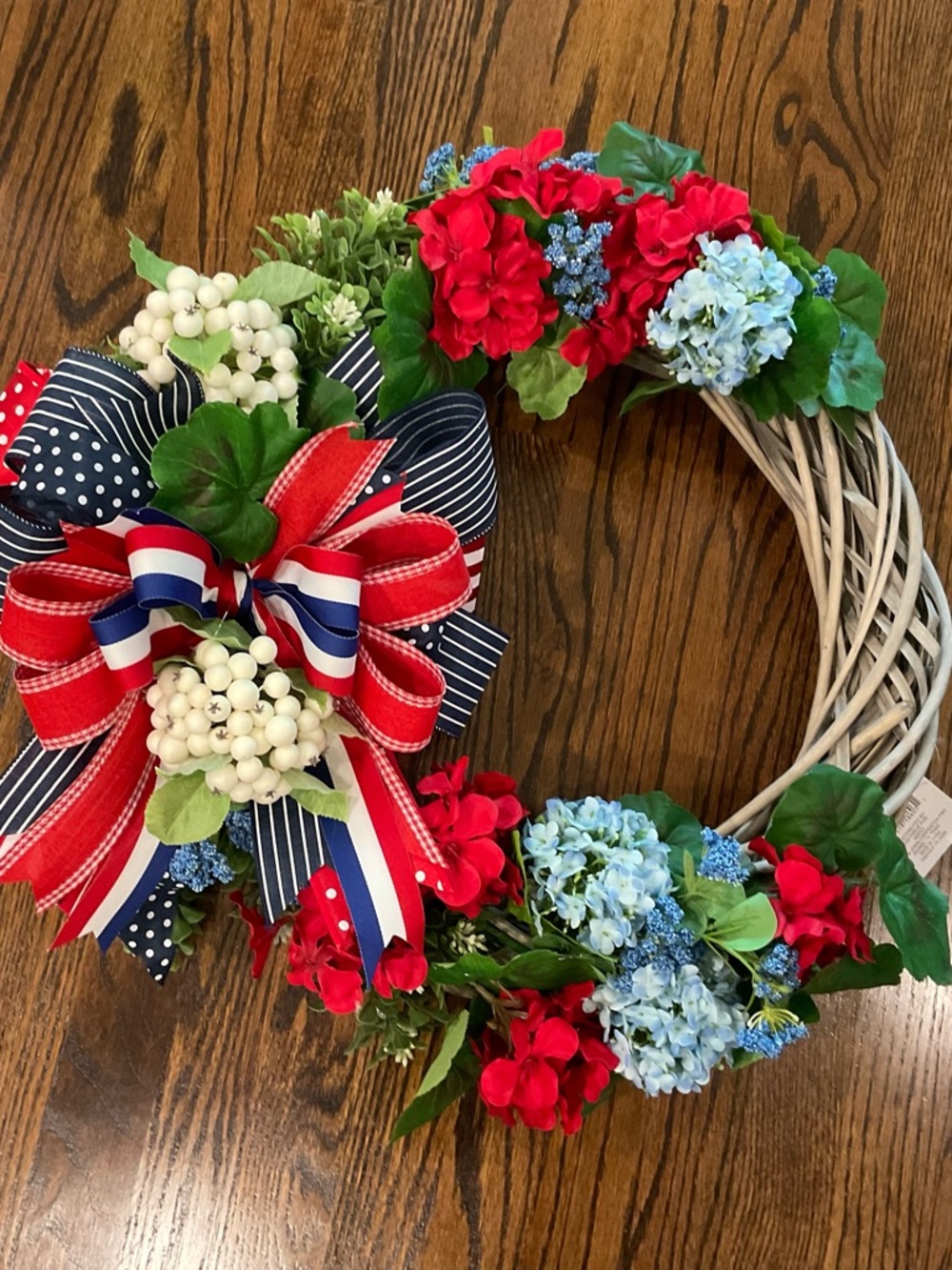 Red & Blue Floral Wreath with Patriotic Ribbon